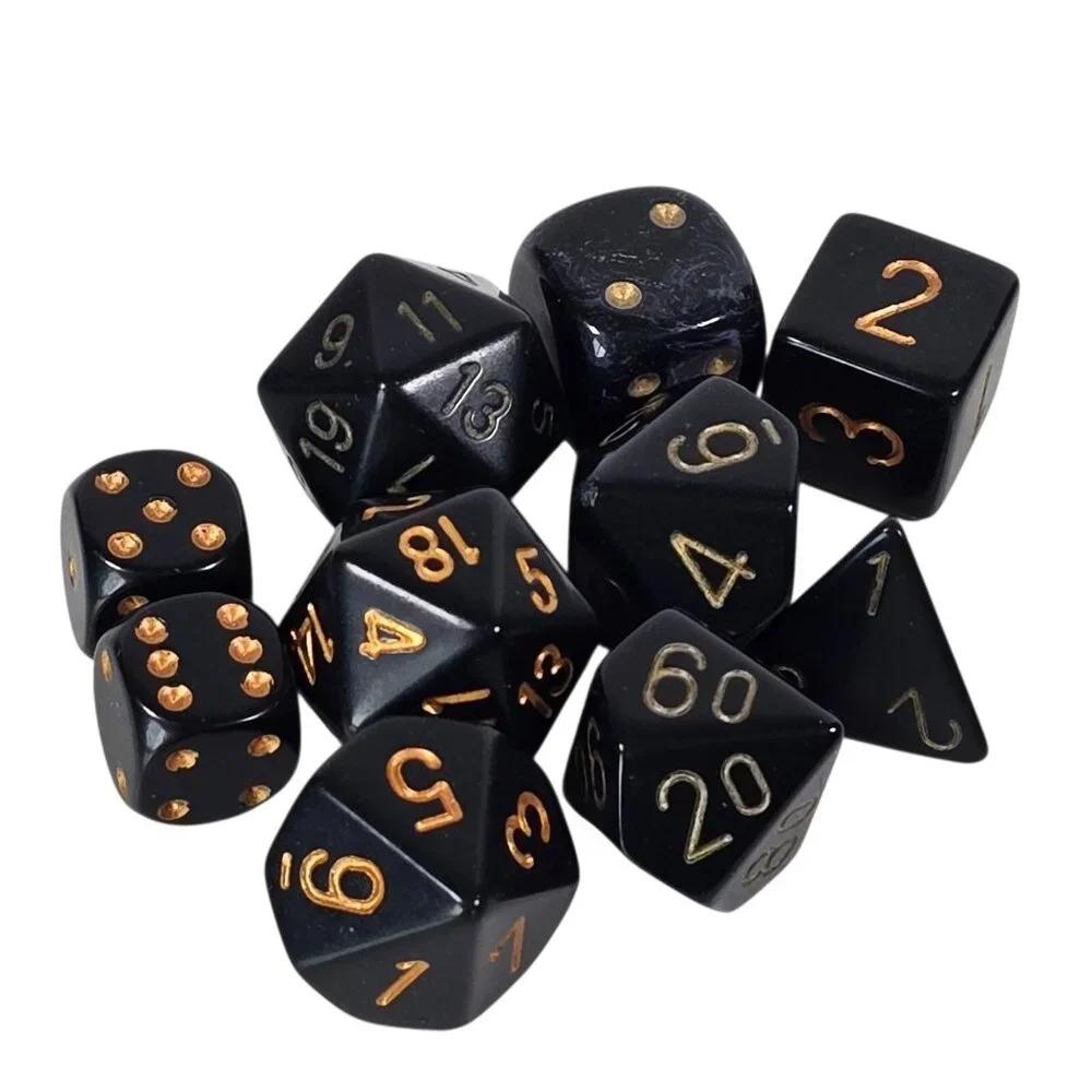 Black Gold Polyhedral Dice Set DnD RPG D20 D12 D10 D8 D6 D4 10 Piece Lot Gaming